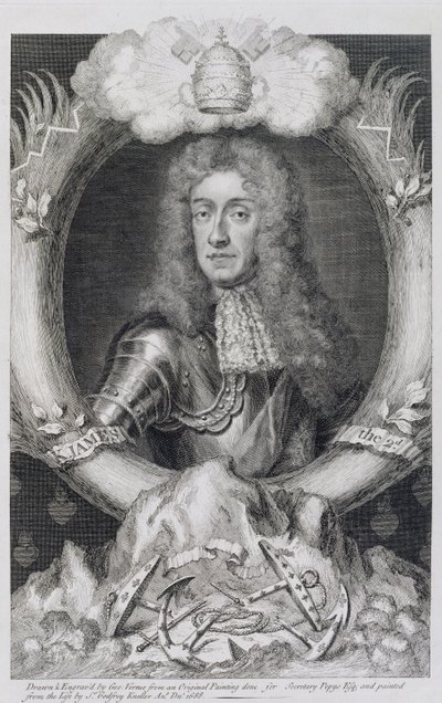Portrait of James VII of Scotland, II of England (1633-1701) engraved by George Vertue by Godfrey Kneller
